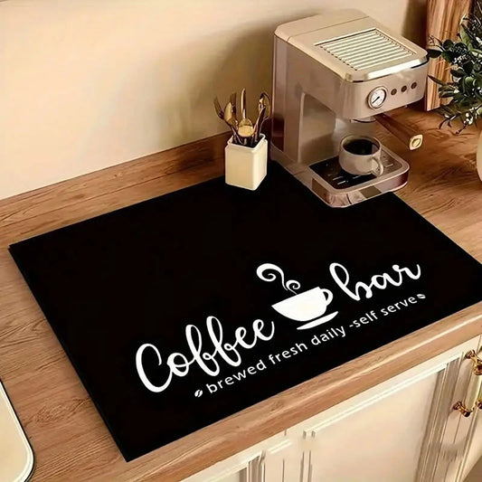 Rubber-Backed Dish Drying Mat - Absorbent & Machine Washable for Coffee Bar & Sink