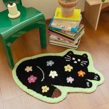 Cute Cat Floor Mat, Soft Furry Bedside Rug, Plush Kids Room Carpet, Non-Slip Nursery Mat, Cat Themed Bedroom Decor