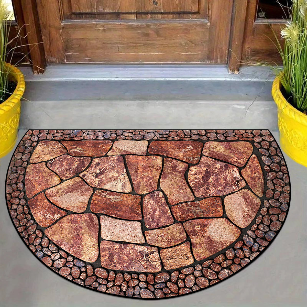 Semi-Circular Marble Doormat - Anti-Slip, Dirt & Wear Resistant Welcome Mat