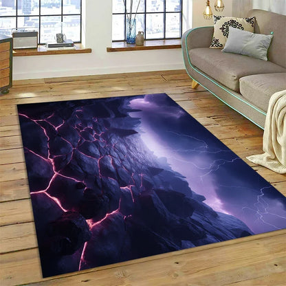 3D Volcano Rug for Kids Room - Lava Magma Themed Play Mat, Non-Slip Large Area Carpet