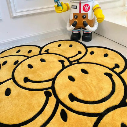 Smiley Face Plush Rug - Irregular Shaped Non-Slip Carpet for Game & Lounge Room
