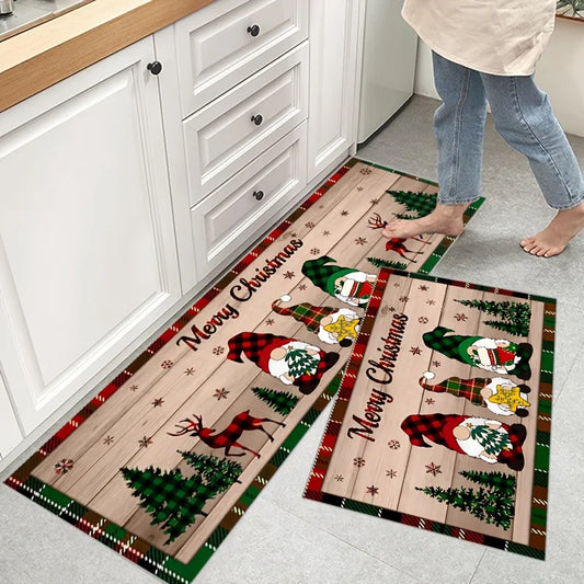 Christmas Kitchen Mat (1 or 2-Pack) - Anti-Slip & Washable Festive Floor Rug