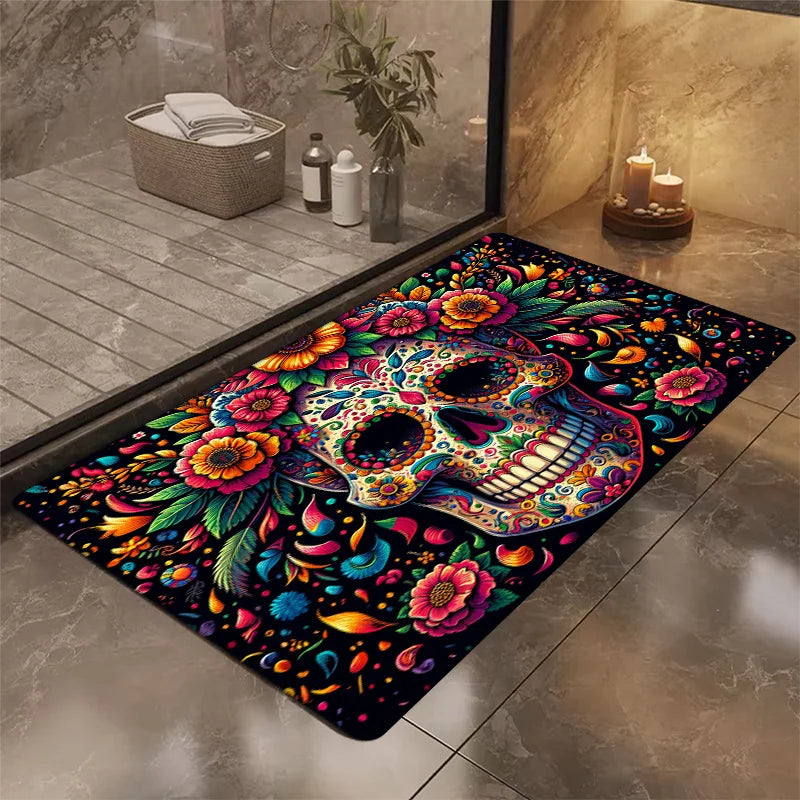 Halloween Skull Area Rug - Machine Washable Floor Mat for Living Room, Bedroom, or Dorm