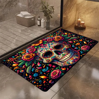 Halloween Skull Area Rug - Machine Washable Floor Mat for Living Room, Bedroom, or Dorm