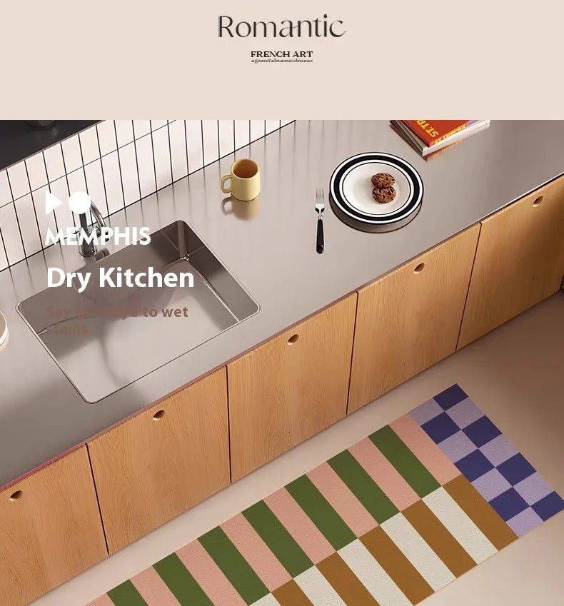 Retro Striped Diatomite Kitchen Mat - Absorbent, Non-Slip & Easy to Scrub Floor Pad