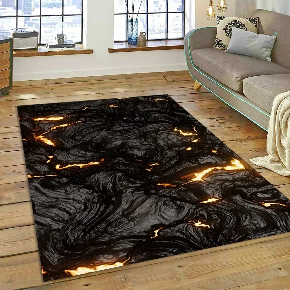 3D Volcano Rug for Kids Room - Lava Magma Themed Play Mat, Non-Slip Large Area Carpet
