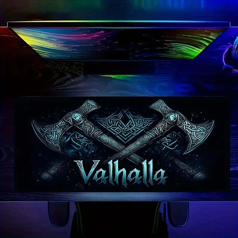 Viking Valhalla Desk Mat - Double Axe & Rune Design, Large 900x400mm Mouse Pad