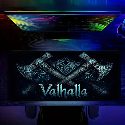 Viking Valhalla Desk Mat - Double Axe & Rune Design, Large 900x400mm Mouse Pad