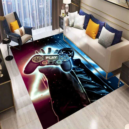 3D Abstract Gamepad Rug, Modern Video Game Carpet for Living Room, Non-Slip Kids Play Mat, Unique Controller Shaped Floor Decor
