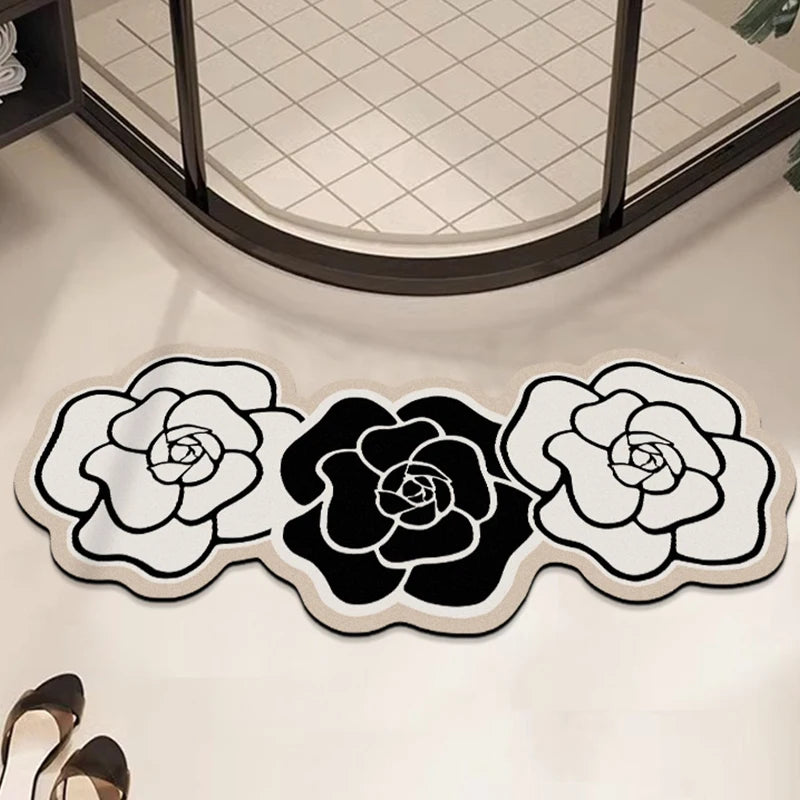 Floral Bath Mat Set of 3 - Absorbent & Non-Slip Bathroom Rugs, Light Luxury Decor
