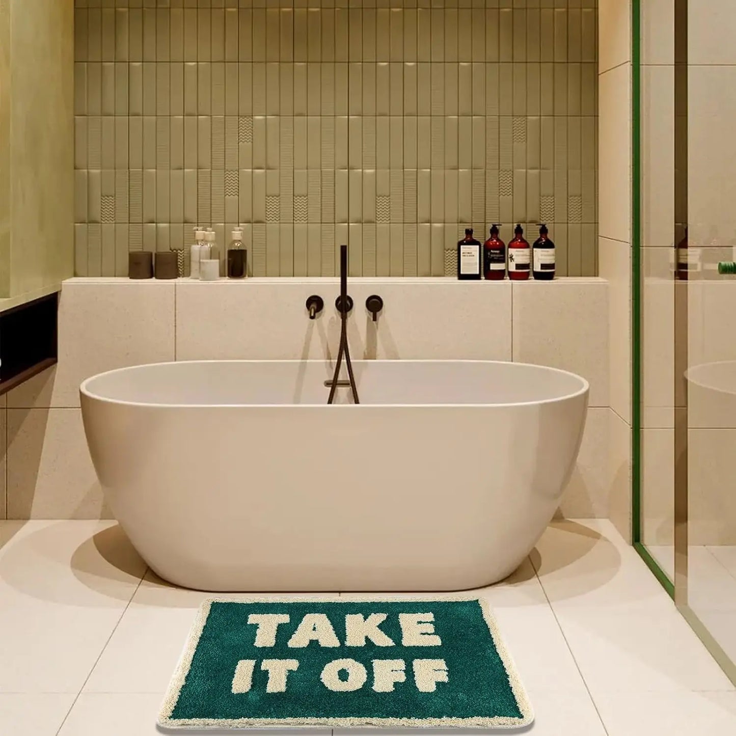 "Take It Off" Funny Bath Mat - Green Cute & Machine Washable Shower Rug