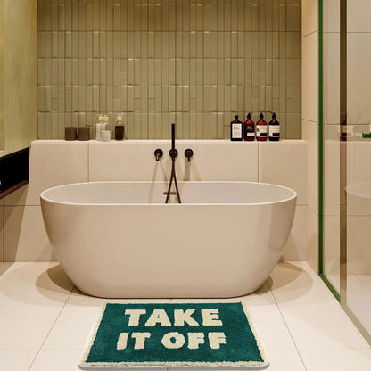 "Take It Off" Funny Bath Mat - Green Cute & Machine Washable Shower Rug
