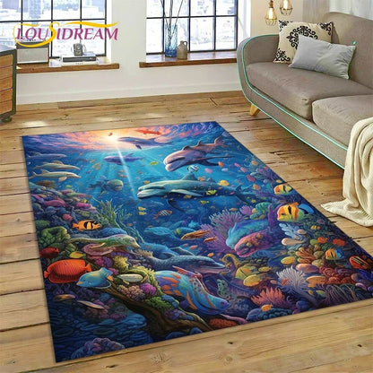 3D Dolphin Area Rug for Kids Room | Underwater World Theme | Non-Slip Playmat