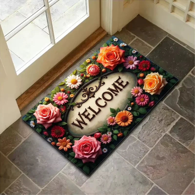 Retro Summer Doormat - Anti-Slip Welcome Mat for Indoor & Outdoor Entrance Decor
