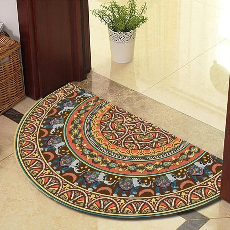 Retro Half-Moon Doormat - Vintage Style Entrance Rug for Living Room & Bedroom