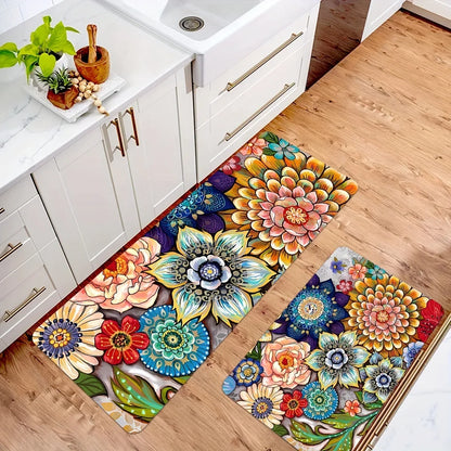 Diatom Mud Kitchen Mat 2-Piece Set, Non-Slip Absorbent Runner, Oil Resistant Easy Clean Floor Mats, Long Strip Rug