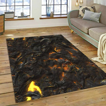 3D Volcano Rug for Kids Room - Lava Magma Themed Play Mat, Non-Slip Large Area Carpet