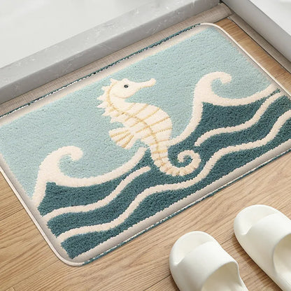 Underwater Fish Bath Mat - Absorbent & Non-Slip Shower Floor Rug for Modern Bathrooms