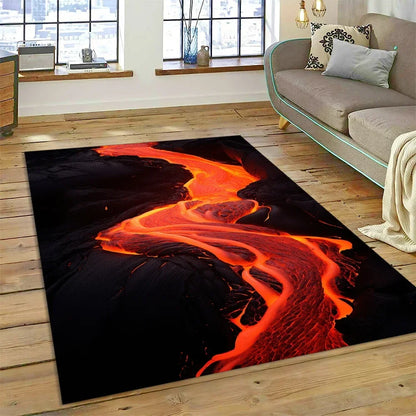 3D Volcano Rug for Kids Room - Lava Magma Themed Play Mat, Non-Slip Large Area Carpet