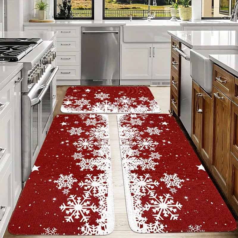 Christmas Kitchen Mat 3-Piece Set - Non-Slip Holiday Floor Mats for Hallway & Entry