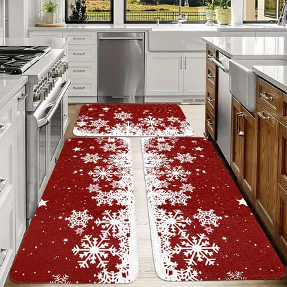 Christmas Kitchen Mat 3-Piece Set - Non-Slip Holiday Floor Mats for Hallway & Entry