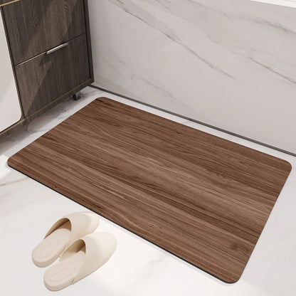 Black Wood Grain Bath Mat - Quick-Dry, Absorbent & Non-Slip Diatomite Rug