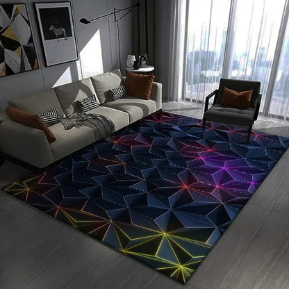 3D Geometric Gamer Rug - Large Dark Themed Carpet for Gaming Room & Bedroom Decor