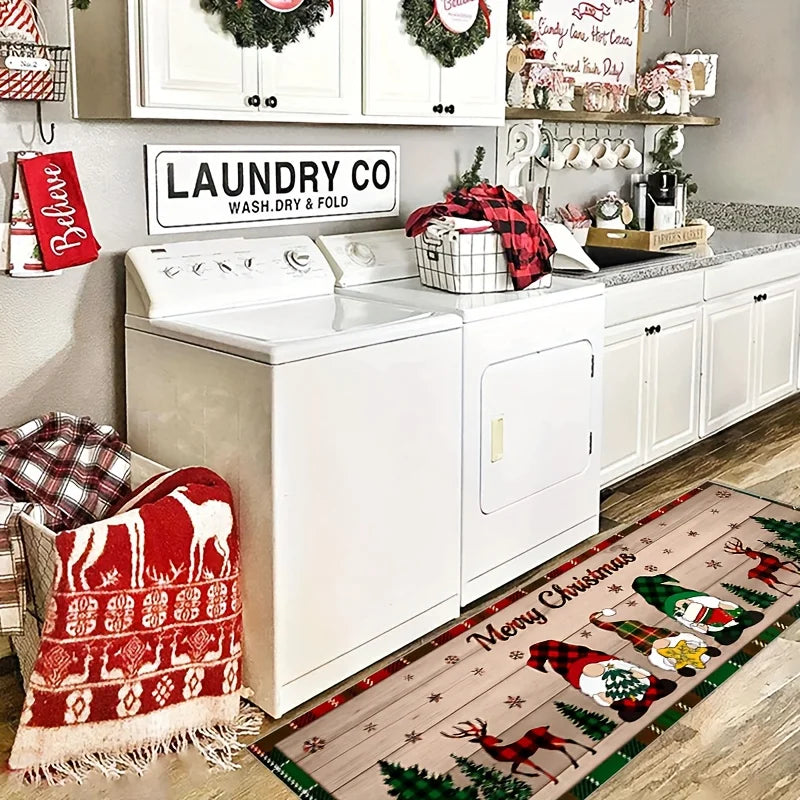 Christmas Kitchen Mat (1 or 2-Pack) - Anti-Slip & Washable Festive Floor Rug