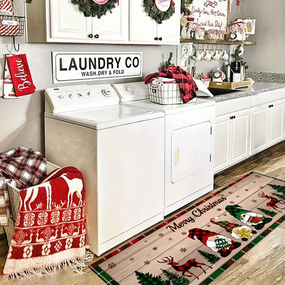 Christmas Kitchen Mat (1 or 2-Pack) - Anti-Slip & Washable Festive Floor Rug