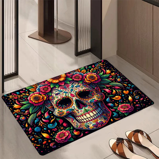 Halloween Skull Area Rug - Machine Washable Floor Mat for Living Room, Bedroom, or Dorm