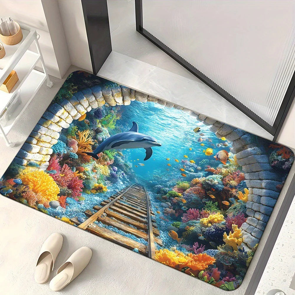 3D Ocean Diatomite Doormat - Water-Absorbent & Non-Slip for Entrance, Kitchen & Bathroom
