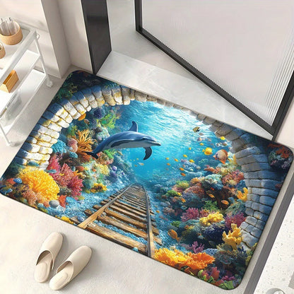 3D Ocean Diatomite Doormat - Water-Absorbent & Non-Slip for Entrance, Kitchen & Bathroom