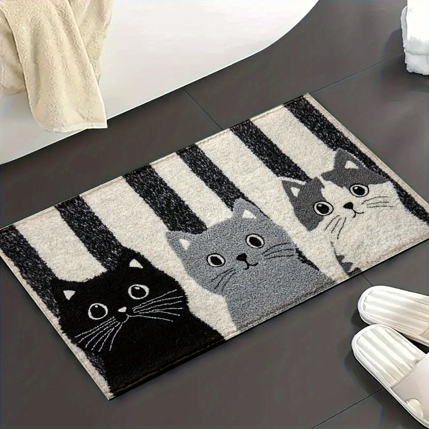 Cute Cat Bath Mat - Non-Slip & Machine Washable Kitty Themed Bathroom Rug