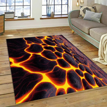 3D Volcano Rug for Kids Room - Lava Magma Themed Play Mat, Non-Slip Large Area Carpet