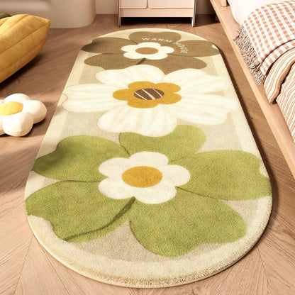 Luxury Plush Bedroom Carpet, Long Oval Cashmere Throw Blanket, Thick Shaggy Floor Mat for Girls Room, Light Luxury Bedside Rug, Kids Nursery Decor