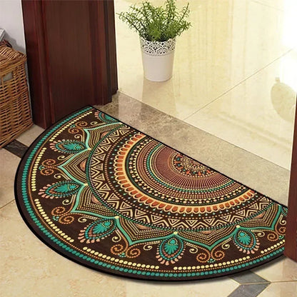 European Retro Half-Moon Doormat - Semi-Circular Entrance Rug for Living Room