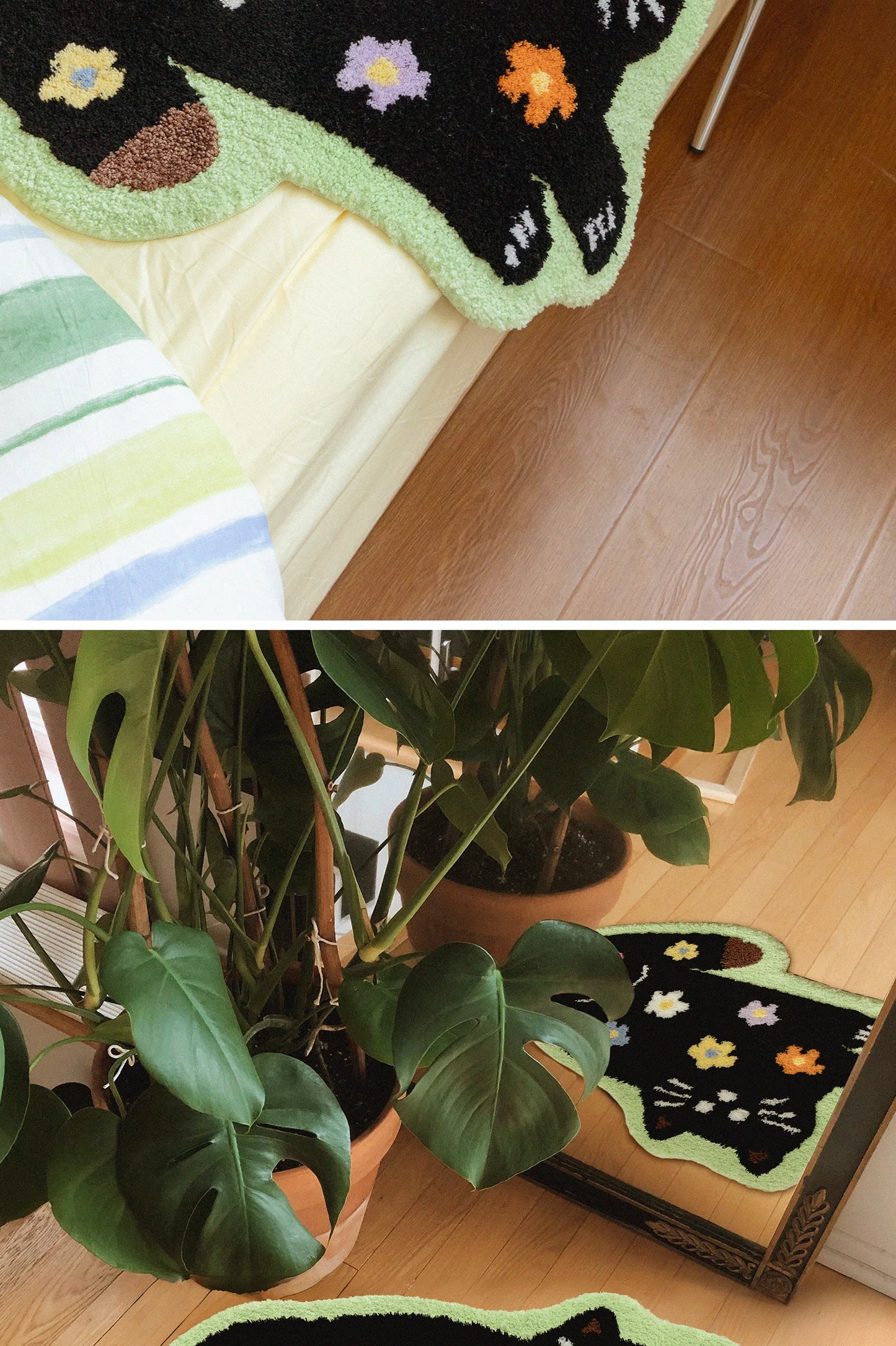 Cute Cat Floor Mat, Soft Furry Bedside Rug, Plush Kids Room Carpet, Non-Slip Nursery Mat, Cat Themed Bedroom Decor