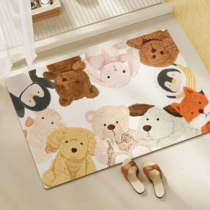 Diatomite Bath Mat, Absorbent Non-Slip Floor Mat, Quick Dry Kitchen & Entryway Rug, Cartoon Design Waterproof Doormat