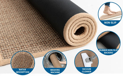 Faux Sisal Kitchen Runner - Washable & Non-Slip with Natural Rubber Backing