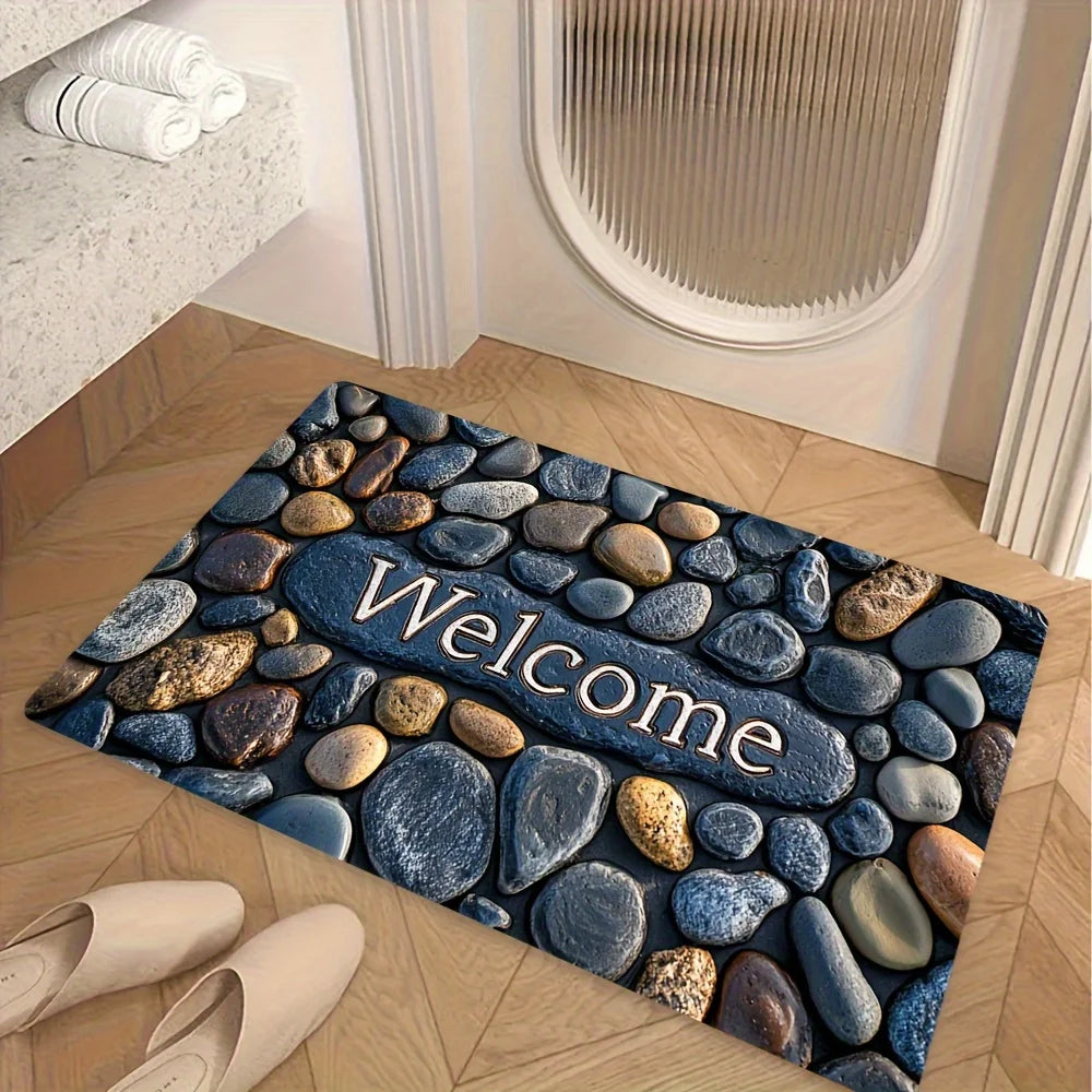 "Welcome on Pebbles" Doormat - Absorbent & Non-Slip for Indoor/Outdoor Entryway
