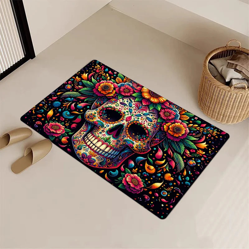 Halloween Skull Area Rug - Machine Washable Floor Mat for Living Room, Bedroom, or Dorm
