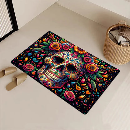 Halloween Skull Area Rug - Machine Washable Floor Mat for Living Room, Bedroom, or Dorm