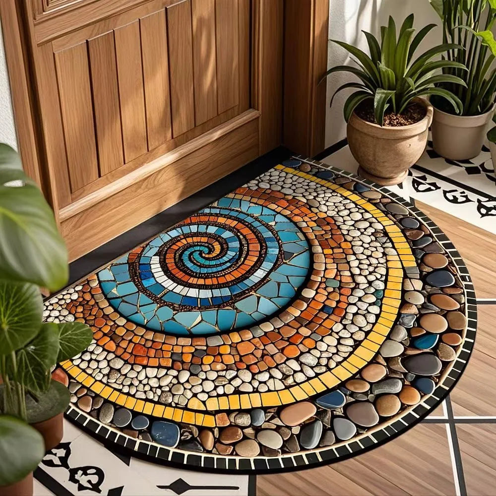 Semi-Circle Crystal Velvet Doormat - Plush, Non-Slip & Wear-Resistant Entrance Mat