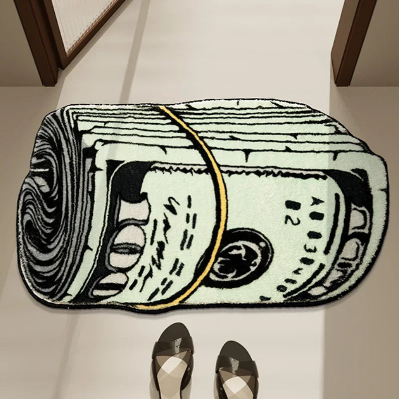 US Dollar Bill Plush Carpet - Creative Money Themed Rug for Living Room & Man Cave