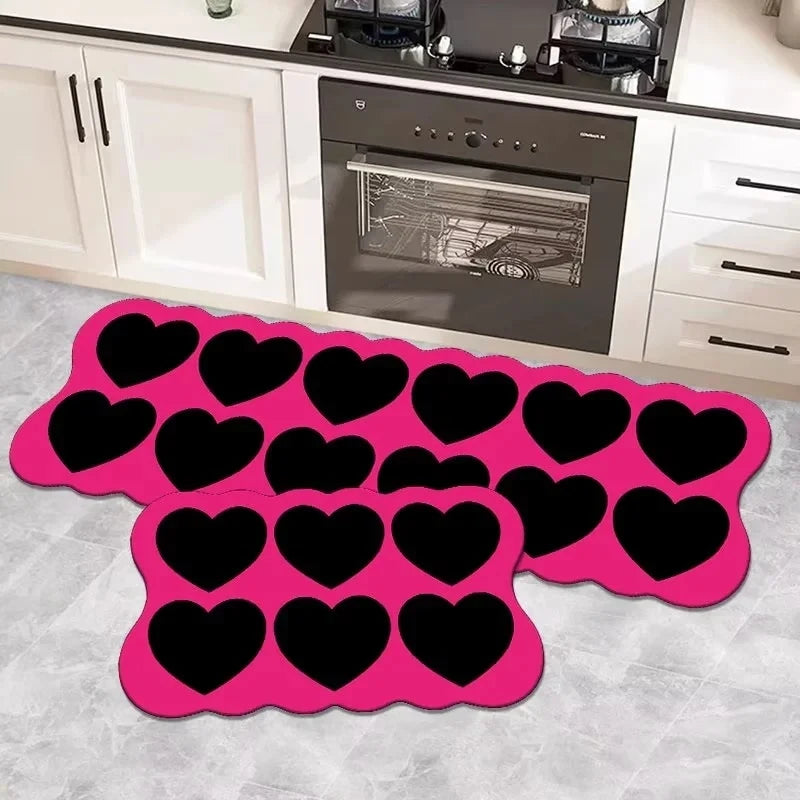 Pink Irregular Kitchen Runner - Oil Resistant, Non-Slip & Quick-Dry Floor Mat