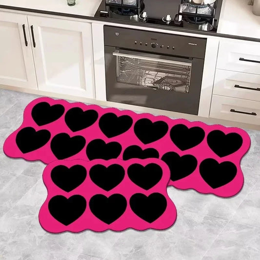Pink Irregular Kitchen Runner - Oil Resistant, Non-Slip & Quick-Dry Floor Mat
