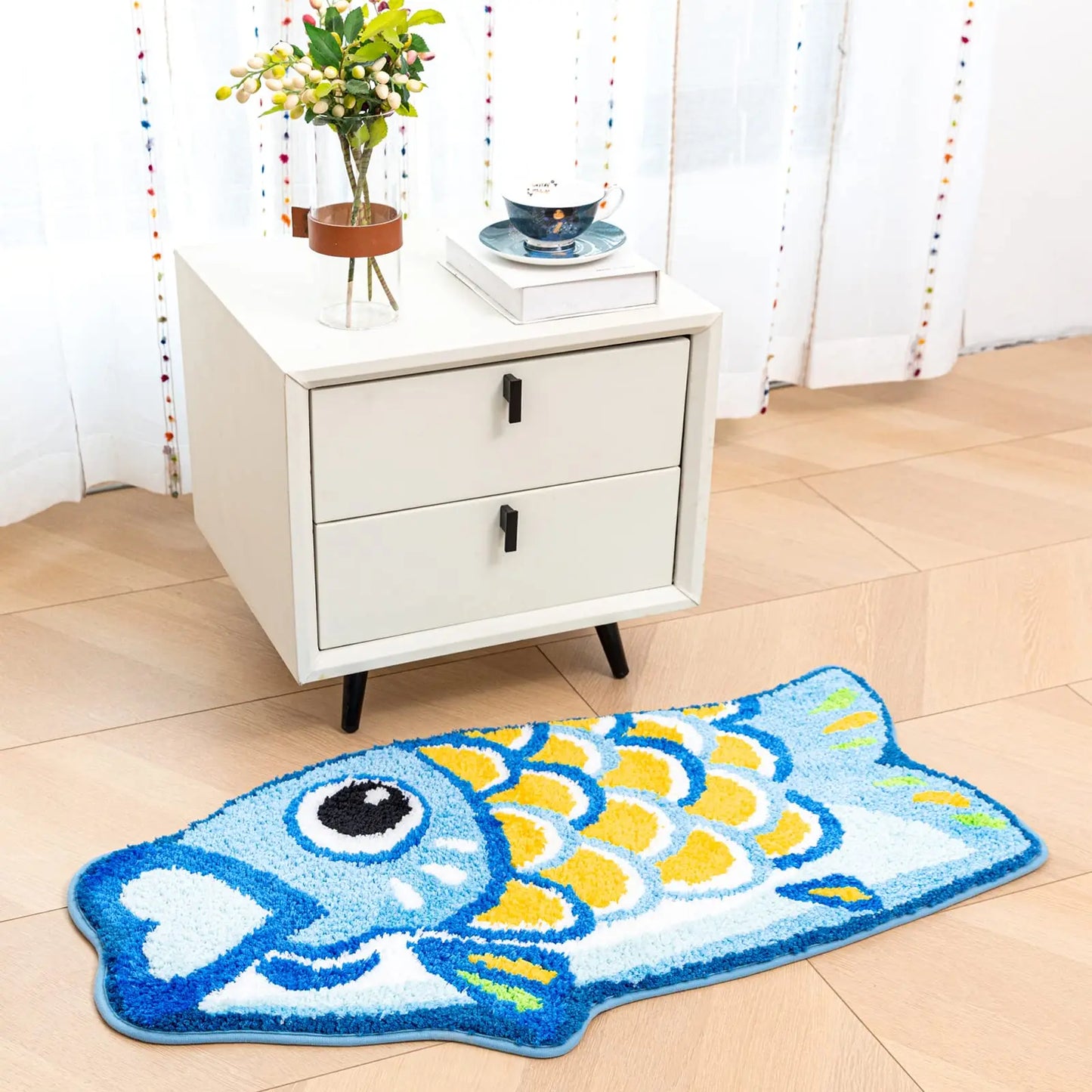 Koi Fish Kids Bath Mat - Cute Cartoon, Non-Slip & Washable Shower Rug