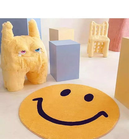 Smiling Face Round Rug - Soft & Comfortable Floor Mat for Living Room and Study