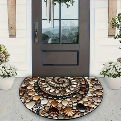 American Vintage Half-Moon Rug - Pebble & Spiral Pattern, Non-Slip Doormat