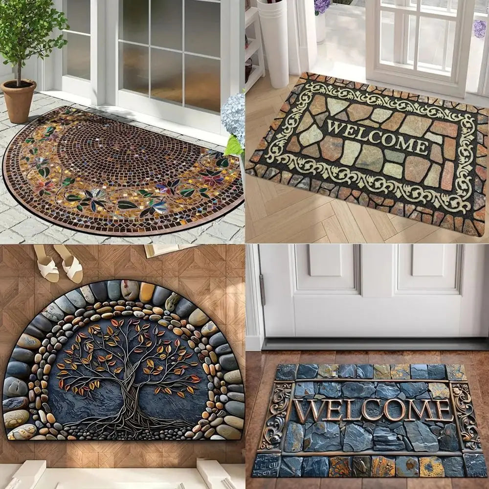 Ethnic Semi-Circular Doormat - Non-Slip, Anti-Foul & Easy Clean Welcome Mat